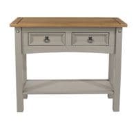 Puebla Grey Waxed Pine 2 Drawer Hall Table with Shelf CRG932