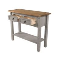 Puebla Grey Waxed Pine 2 Drawer Hall Table with Shelf CRG932