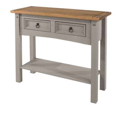 Puebla Grey Waxed Pine 2 Drawer Hall Table with Shelf CRG932