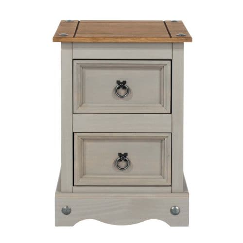 Puebla Grey Waxed Pine 2 Drawer Petite Bedside Cabinet CRG09
