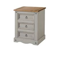 Puebla Grey Waxed Pine 3 Drawer Bedside Cabinet CRG511