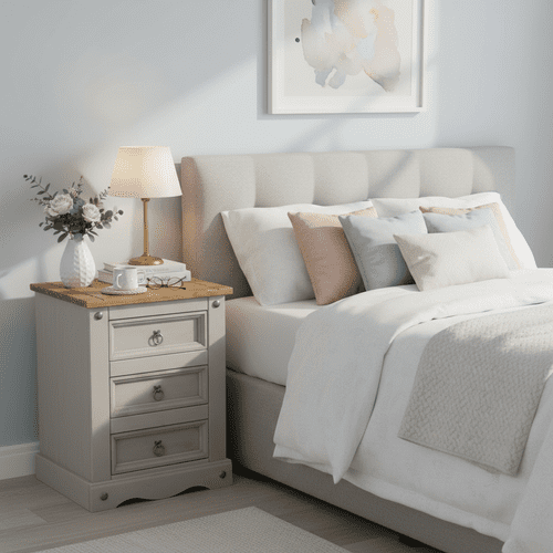 Puebla Grey Waxed Pine 3 Drawer Bedside Cabinet CRG511