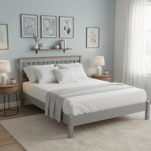Puebla Grey Waxed Pine 4'6 Slatted Low End Bedstead CRG460LE