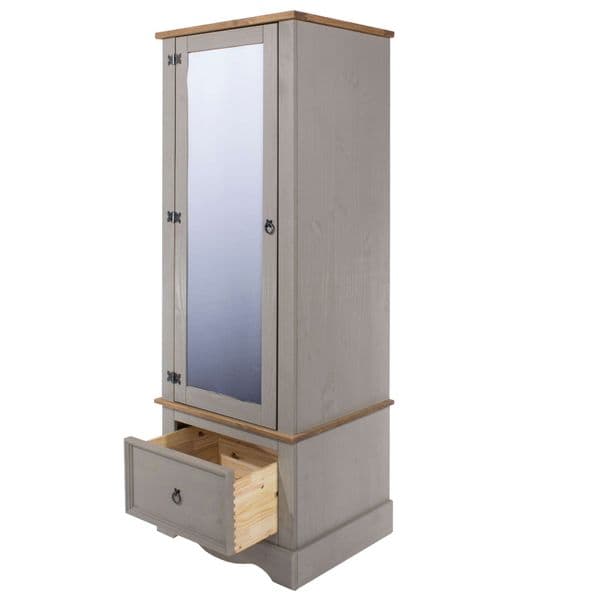 Puebla Grey Waxed Pine Armoire with Mirrored Door CRG525