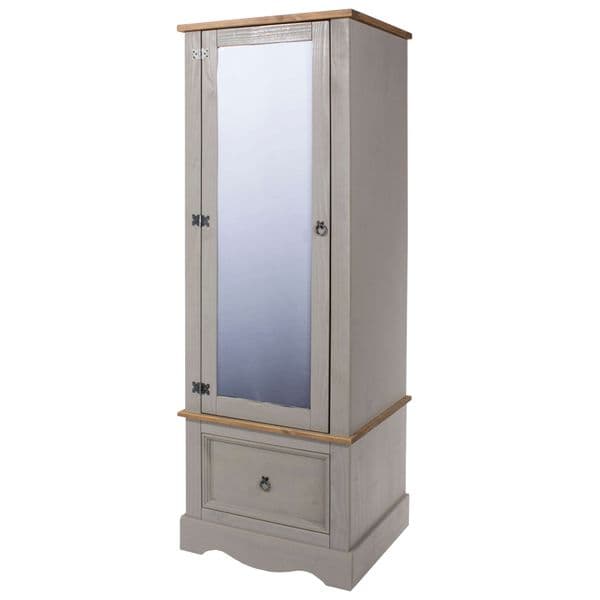 Puebla Grey Waxed Pine Armoire with Mirrored Door CRG525
