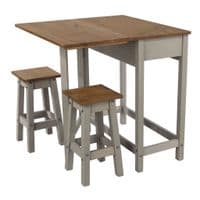 Puebla Grey Waxed Pine Breakfast Drop Leaf Table & 2 Stools Set CRGTBSET4