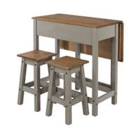 Puebla Grey Waxed Pine Breakfast Drop Leaf Table & 2 Stools Set CRGTBSET4