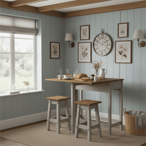 Puebla Grey Waxed Pine Breakfast Drop Leaf Table & 2 Stools Set CRGTBSET4