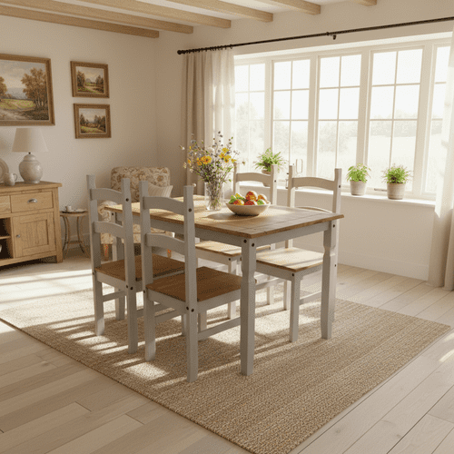 Puebla Grey Waxed Pine Large Rectangular Dining Table & 4 Chair Set CRGTBSET3