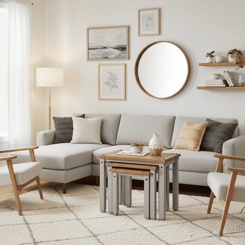 Puebla Grey Waxed Pine Nest of Tables CRG907