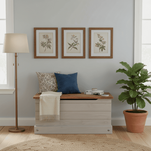 Puebla Grey Waxed Pine Ottoman Storage Box CRG540