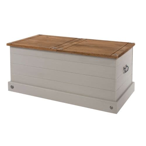 Puebla Grey Waxed Pine Sliding Top Storage Trunk CRG941