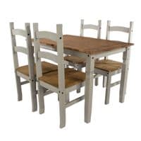 Puebla Grey Waxed Pine Small Rectangular Dining Table & 4 Chair Set CRGTBSET2
