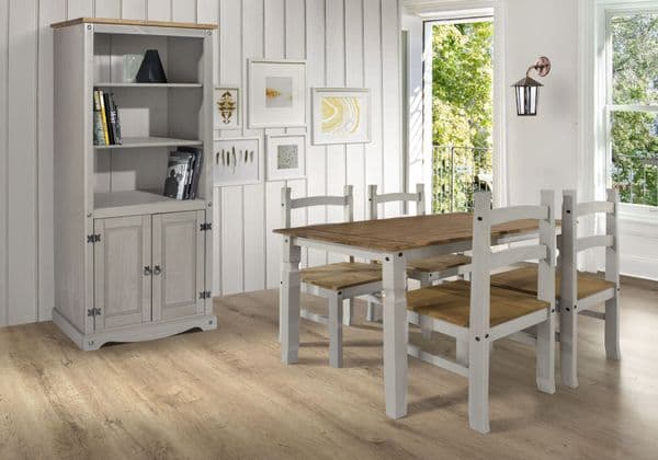Puebla Grey Waxed Pine Small Rectangular Dining Table & 4 Chair Set CRGTBSET2