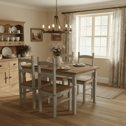 Puebla Grey Waxed Pine Small Rectangular Dining Table & 4 Chair Set CRGTBSET2