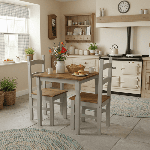 Puebla Grey Waxed Pine Square Dining Table & 2 Chair Set CRGTBSET1