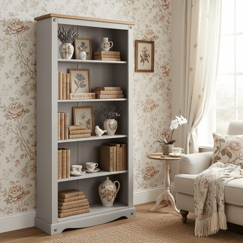 Puebla Grey Waxed Pine Tall Bookcase CRG924
