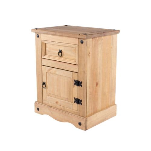 Puebla Waxed Pine 1 Door 1 Drawer Bedside Cabinet CR510