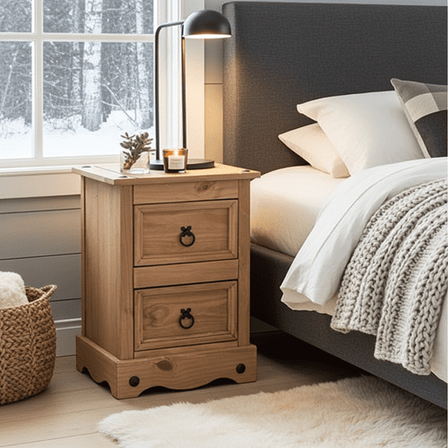 Puebla Waxed Pine 2 Drawer Petite Bedside Cabinet CR509
