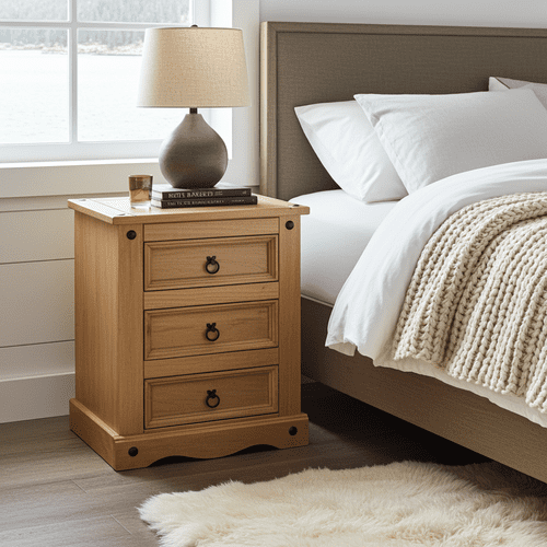 Puebla Waxed Pine 3 Drawer Bedside Cabinet CR511