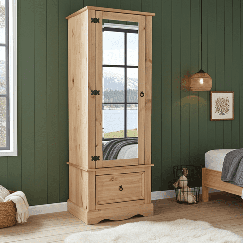 Puebla Waxed Pine Armoire with Mirrored Door CR525