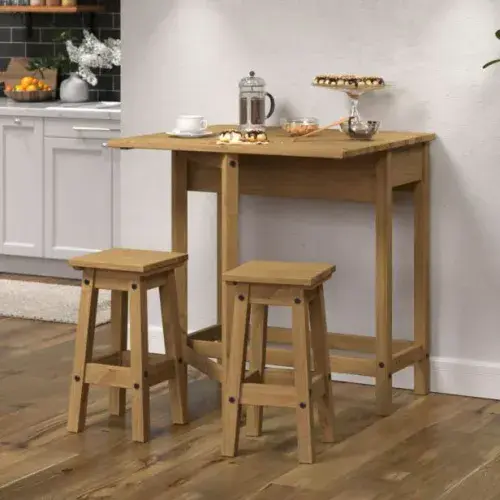 Puebla Waxed Pine Breakfast Drop Leaf Table & 2 Stools Set CRTBSET4