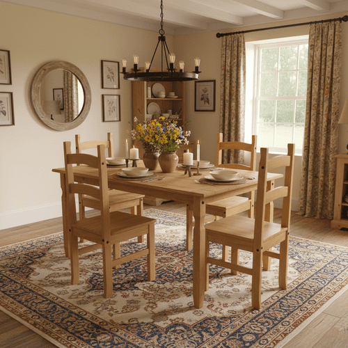 Puebla Waxed Pine Large Rectangular Dining Table & 4 Chair Set CRTBSET3