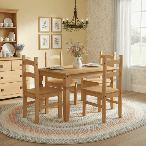 Puebla Waxed Pine Small Rectangular Dining Table & 4 Chair Set CRTBSET2