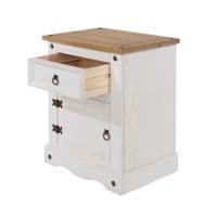 Puebla White Waxed Pine 1 Door 1 Drawer Bedside Cabinet CRW110