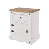 Puebla White Waxed Pine 1 Door 1 Drawer Bedside Cabinet CRW110