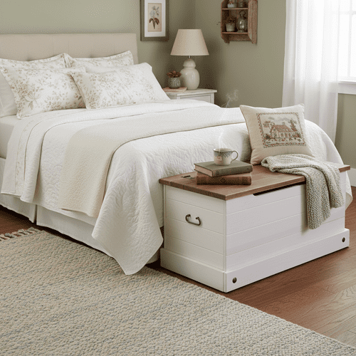 Puebla White Waxed Pine Ottoman Storage Box CRW140