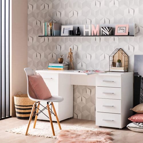 Pulton White Computer Office Writing Desk with Drawers MT926