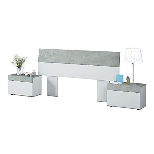 Raleigh White and Grey Modern Headboard with Built in Bedside Cabinet Drawers - 0L6096A - S/O
