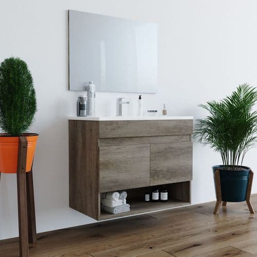 Ralph 800mm Nordic Oak Effect Floating Wall Hung 2 Door Bathroom Vanity Cabinet -305110H/SO