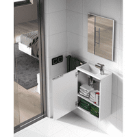 Ramon White Gloss Small Wall Hung Bathroom Vanity Cabinet With Basin Sink And Mirror - 305005BO/SO