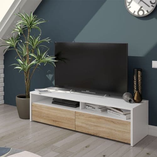 Rashford White And Oak Effect 2 Door TV Cabinet Entertainment Unit 0F6626A S/O