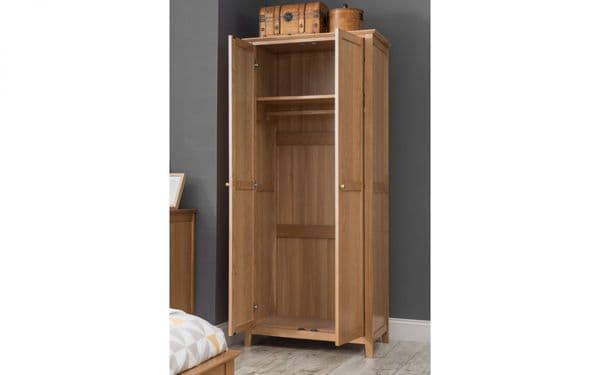 Ravenna Solid Oak Shaker Style 2 Door Wardrobe 18JB470