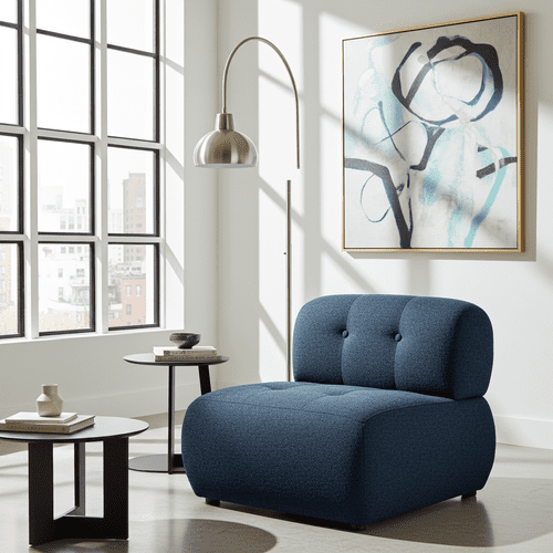 Reis Midnight Blue Boucle Accent Chair - 25LD