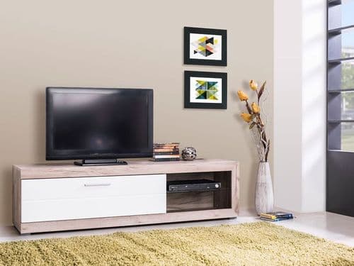 Remo Grey Oak Effect And White Gloss Wide TV Cabinet 11008810 S/O
