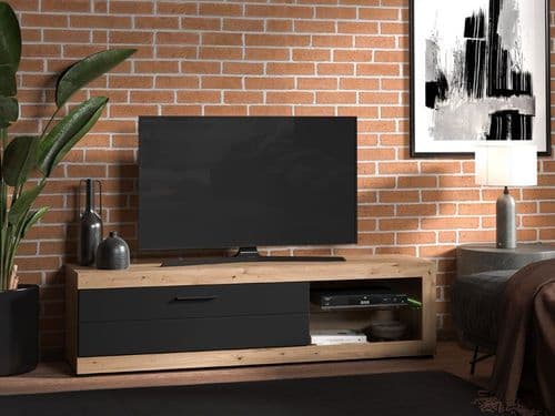 Remo Rustic Oak Effect And Black Wide TV Cabinet 11011230 S/O
