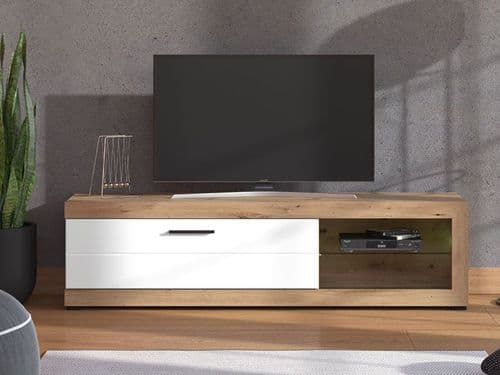 Remo Rustic Oak Effect And White Gloss Wide TV Cabinet 11013493 S/O
