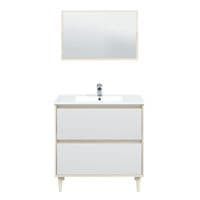 Revona 800mm Oak Effect And White Bathroom Vanity Cabinet with Sink And Mirror - 305086R/SO