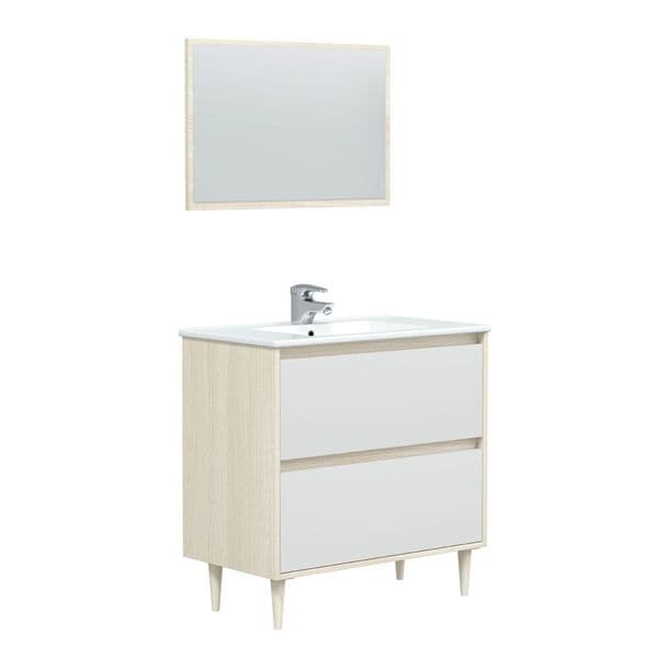 Revona 800mm Oak Effect And White Bathroom Vanity Cabinet with Sink And Mirror - 305086R/SO