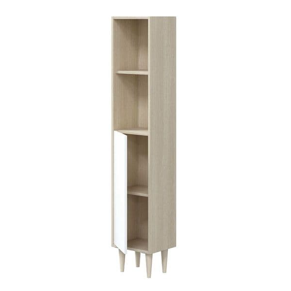 Revona Oak Effect And White 1 Door Tall Slim Bathroom Storage Cupboard- 305088R/SO