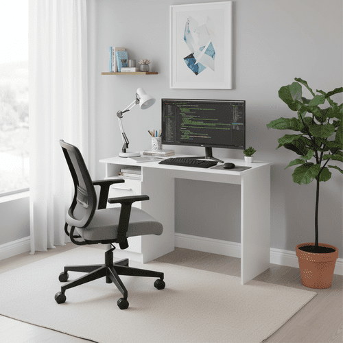 Reyga White Compact Study Writing Desk With Storage - Online Outlet