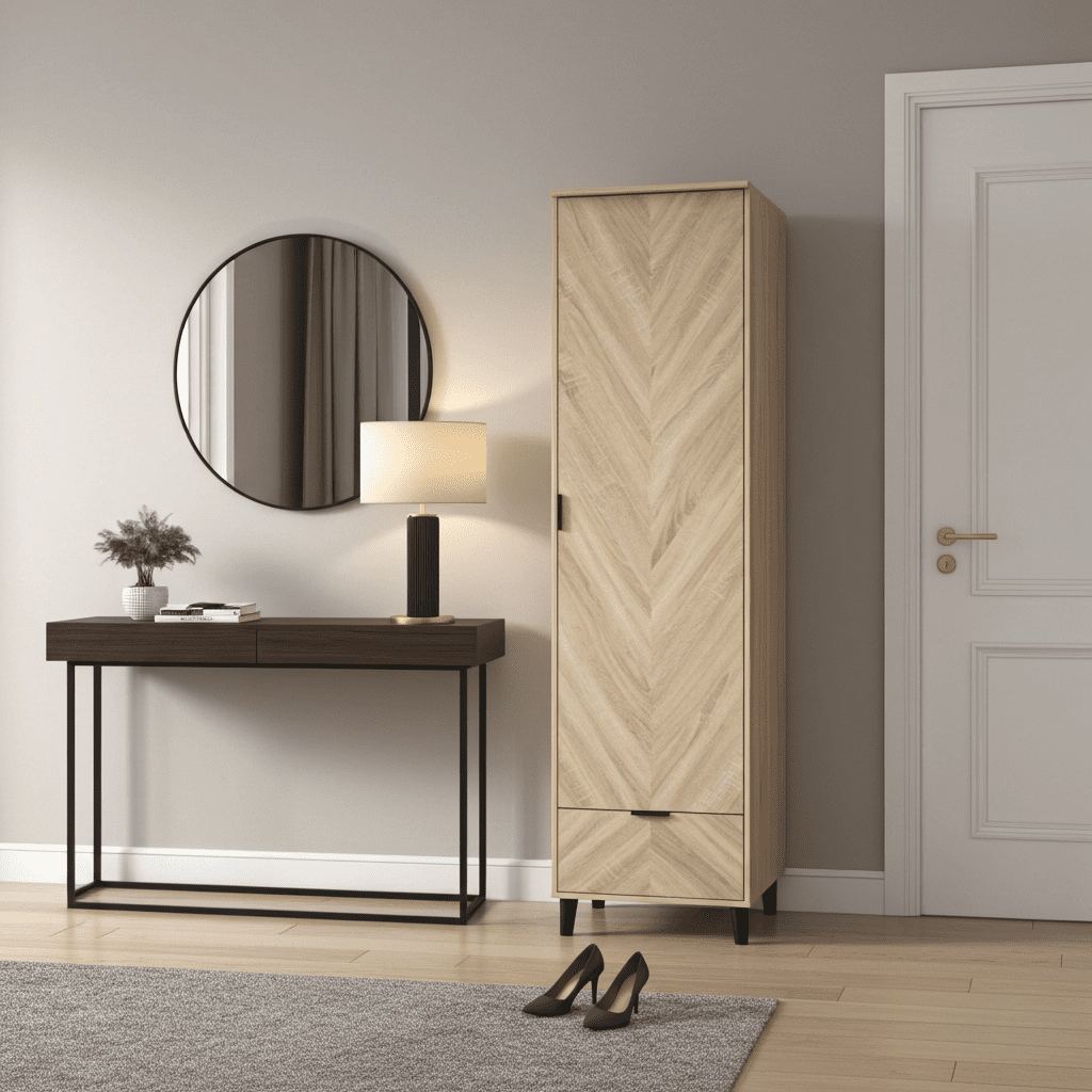 Reykjavik Chevron Sonoma Oak Effect 1 Door Slim Narrow Shallow Depth ...