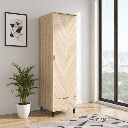 Reykjavik Chevron Sonoma Oak Effect 1 Door Slim Narrow Shallow Depth Hallway Wardrobe - 26LD