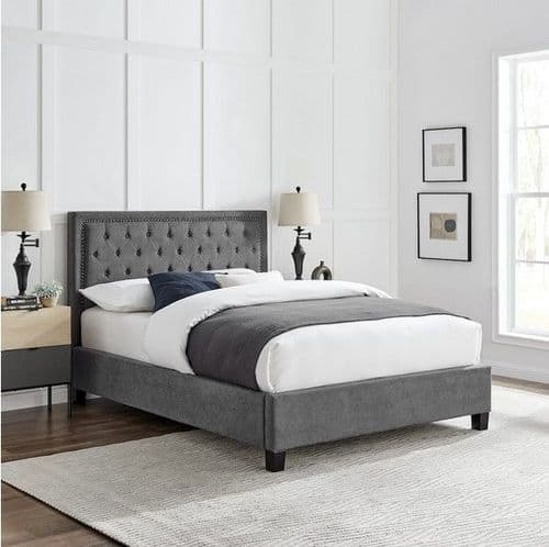 Rhea Dark Grey Fabric 4ft6 Double Bed - LLB