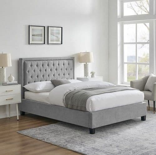 Rhea Light Grey Fabric 4ft6 Double Bed - LLB