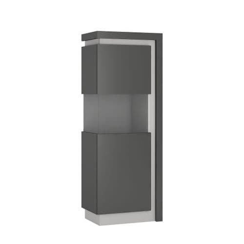 Rhone Platinum & Light Grey Gloss Narrow Display Cabinet, Left Hand DR + LED Lighting 164.1cm FG4261